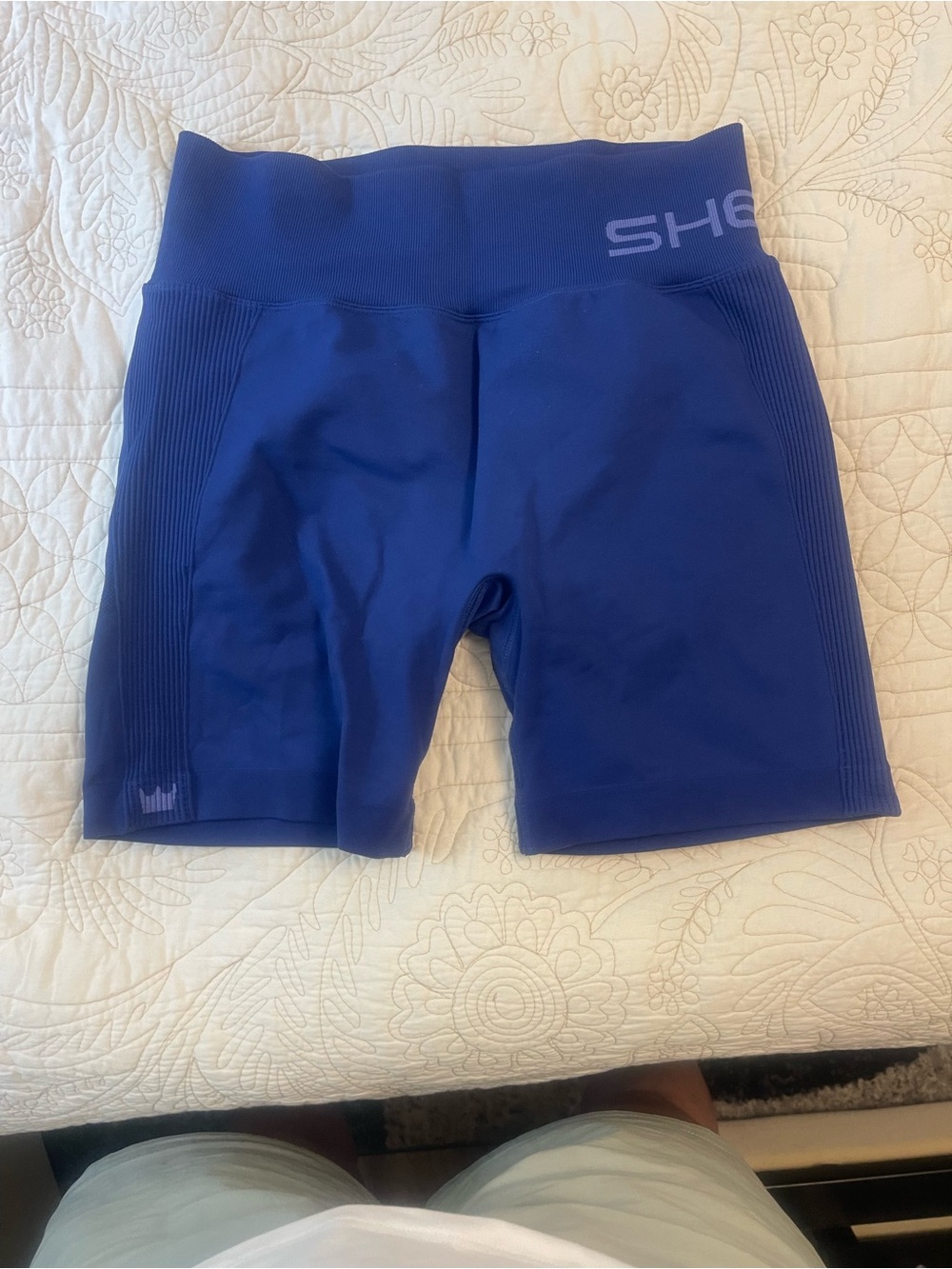 SHEFIT Royal Blue High-Waist Bike Shorts Size: Luxe